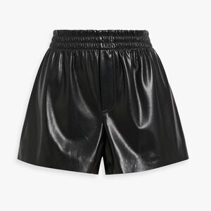 Alice + Olivia Richie Mid-rise Vegan Leather Boxer Shorts In Black